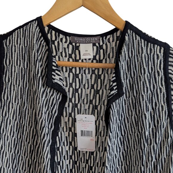 Sigrid Olsen NWT XS Silk Open Black Cream Geometric Cardigan Lightweight - Picture 3 of 4